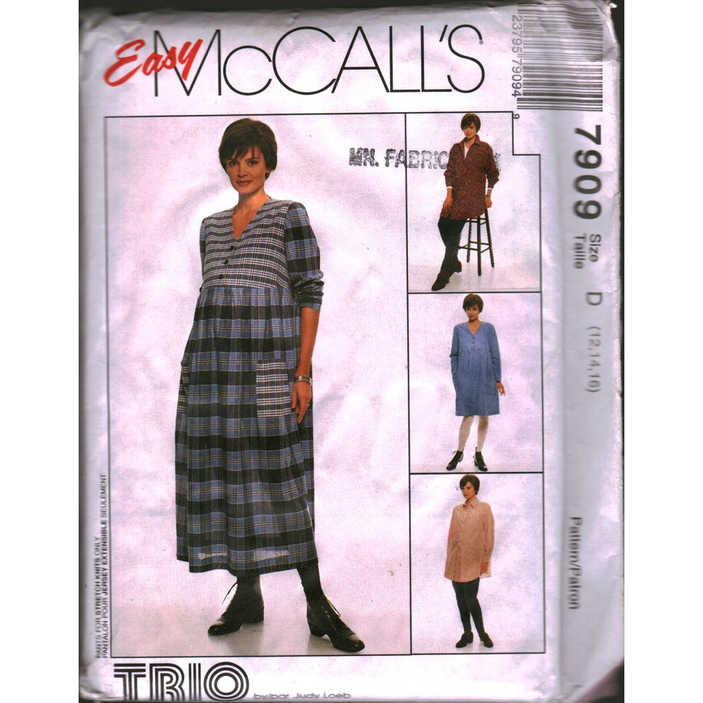 Vintage 1995 Easy McCalls 7909 Maternity Dress Top Shirt Pants Pattern Sz 12-16